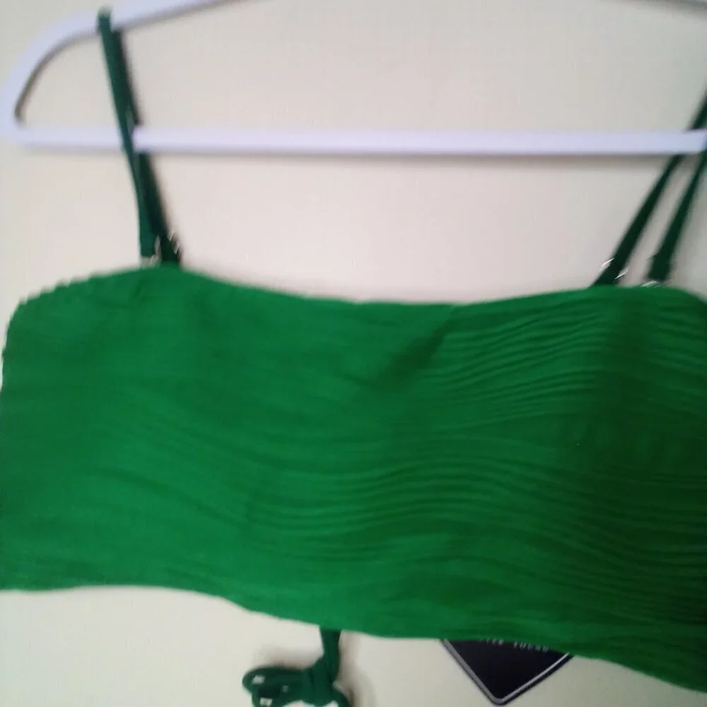 Zaful Swimsuit Bikini Women XL 2 Piece High Rise Ribbed Textured Green